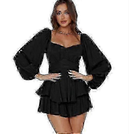 Manga larga para mujer Ruffle capa Tie Mini Short Romper