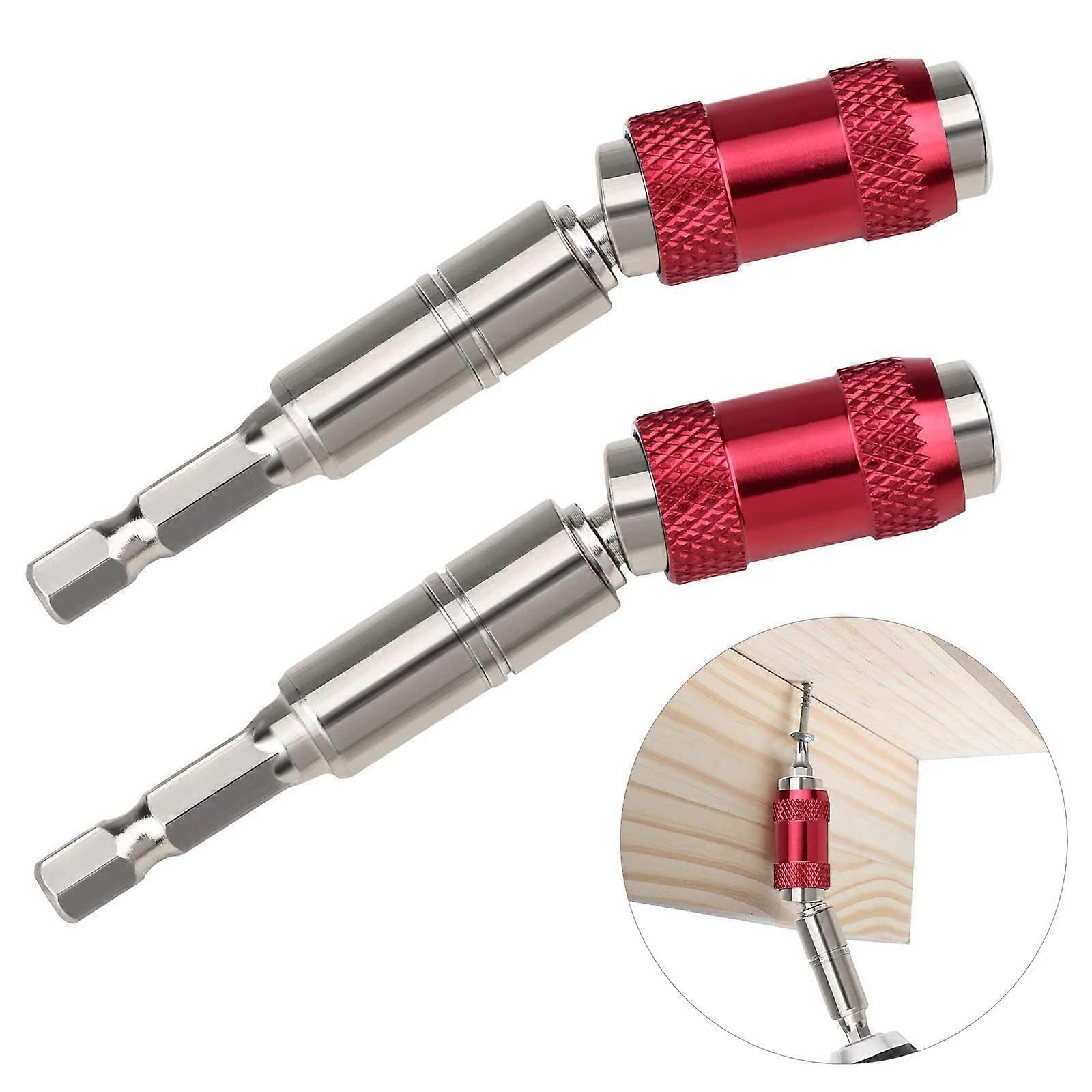 2Pcs Magnetic Pivoting Drill Bit Holder 1/4 Inch Hex Quick Release with 20° Pivot Function for Tight Spaces Red Silver