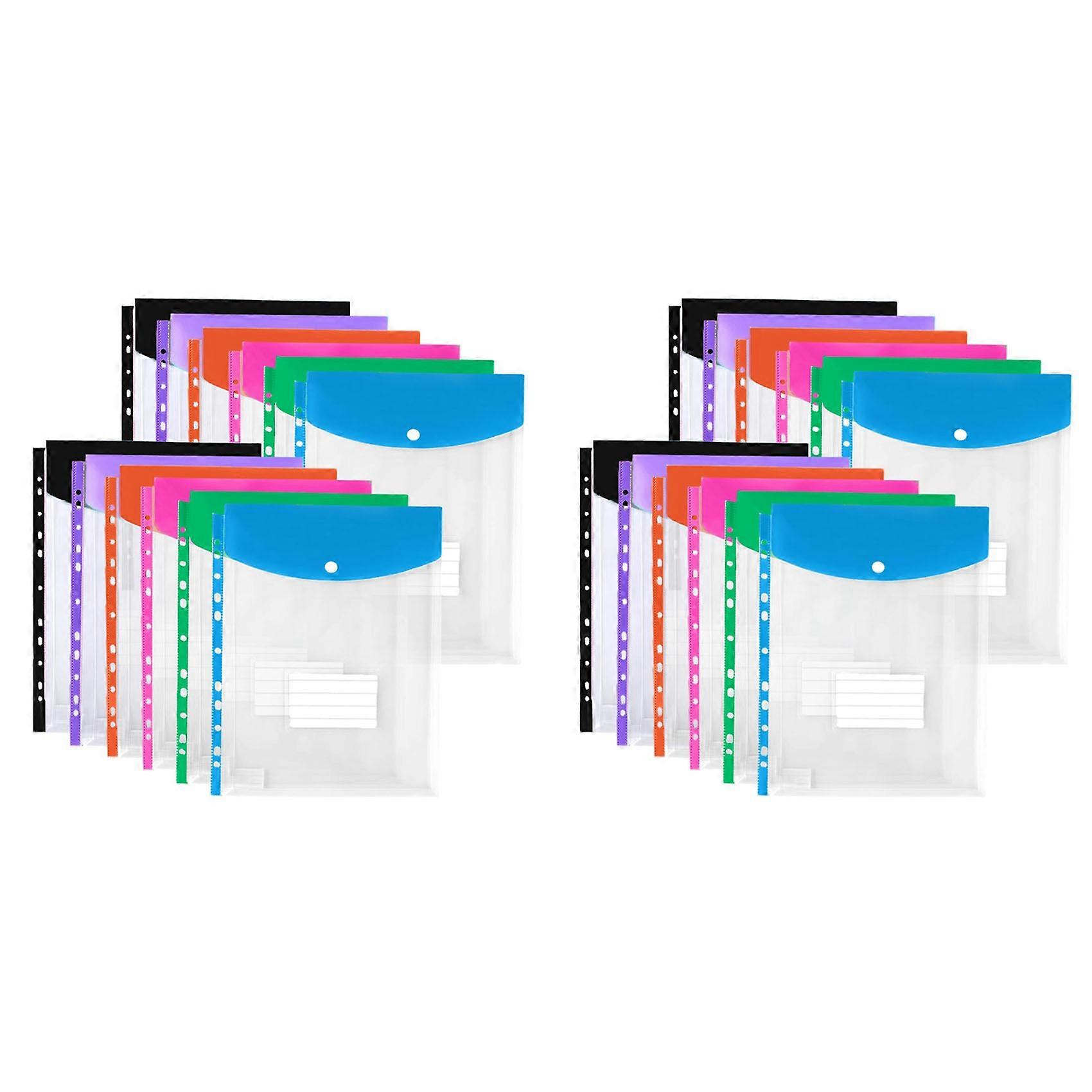 24Pack Plastic Envelopes, Binder Pockets for 3/4/11 Ring Binder,Expandable Document Organizer with Snap Button and Label