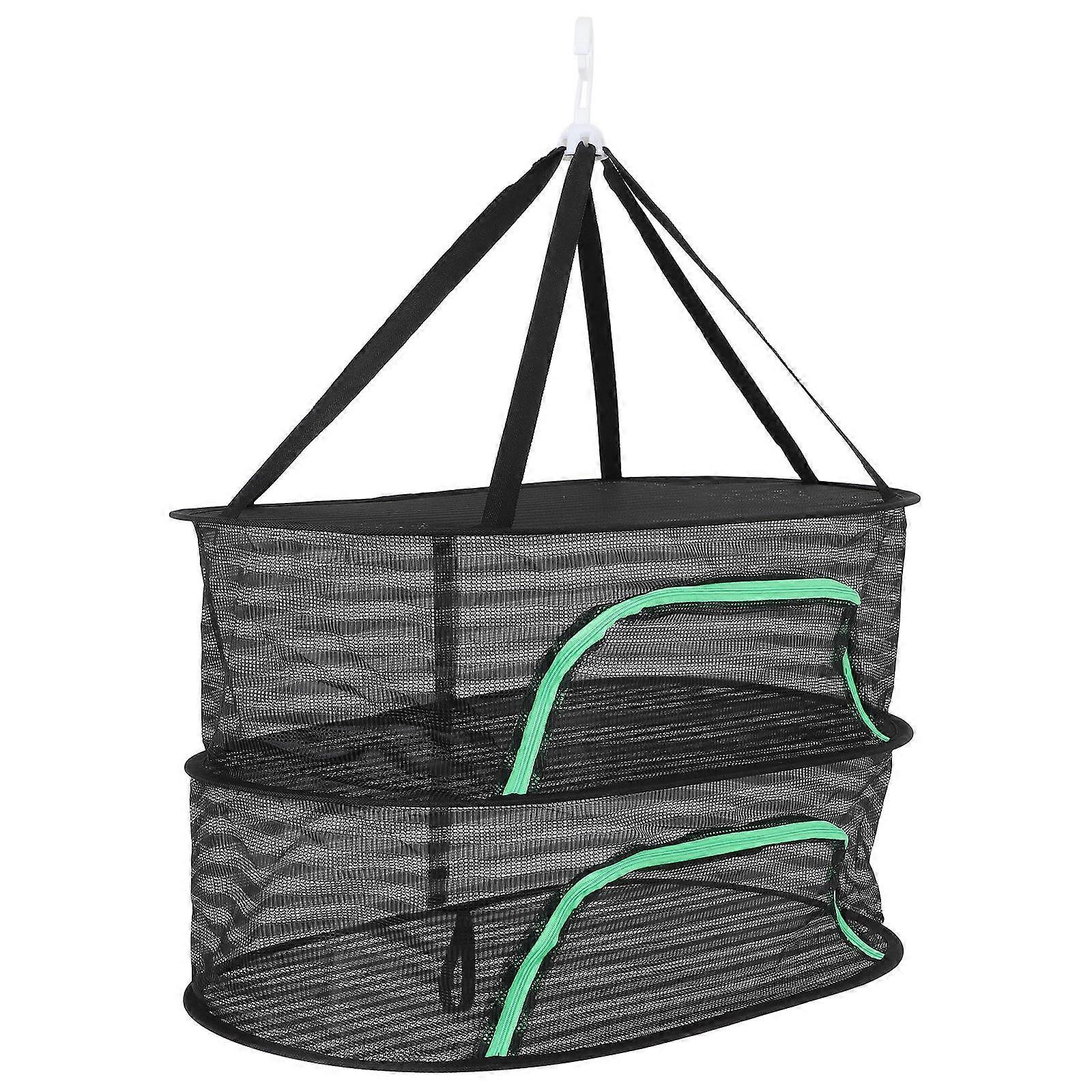 Black Mesh Hanging Drying Rack for Home with 2 Layers Hanging Net
