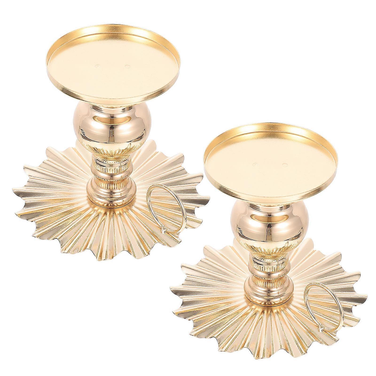 Golden Iron Candlestick for Decor 2Pcs Decorative Candle Holder