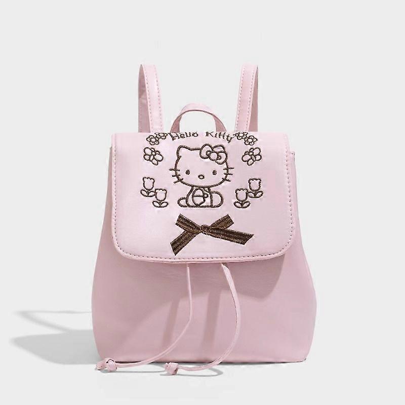 Hello Kitty Anime Peripherals Creative Cartoon Embroidery Print Student Daily Commuting High Value Versatile PU Backpack Gift