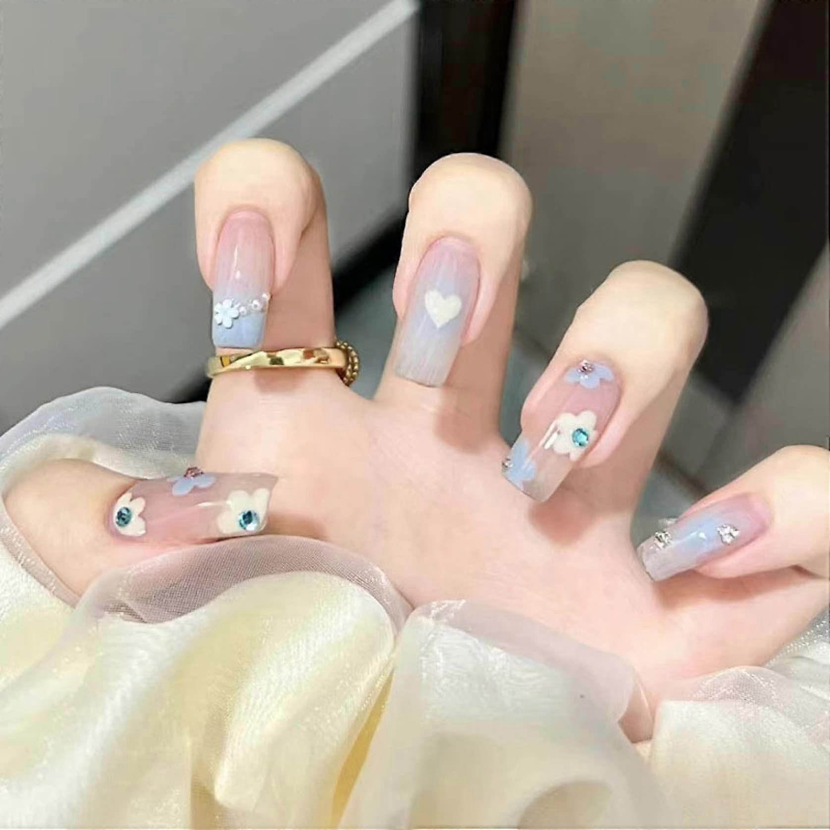 24 Piece Medium Press On Nails with Design, ABS False Nail Tips Set