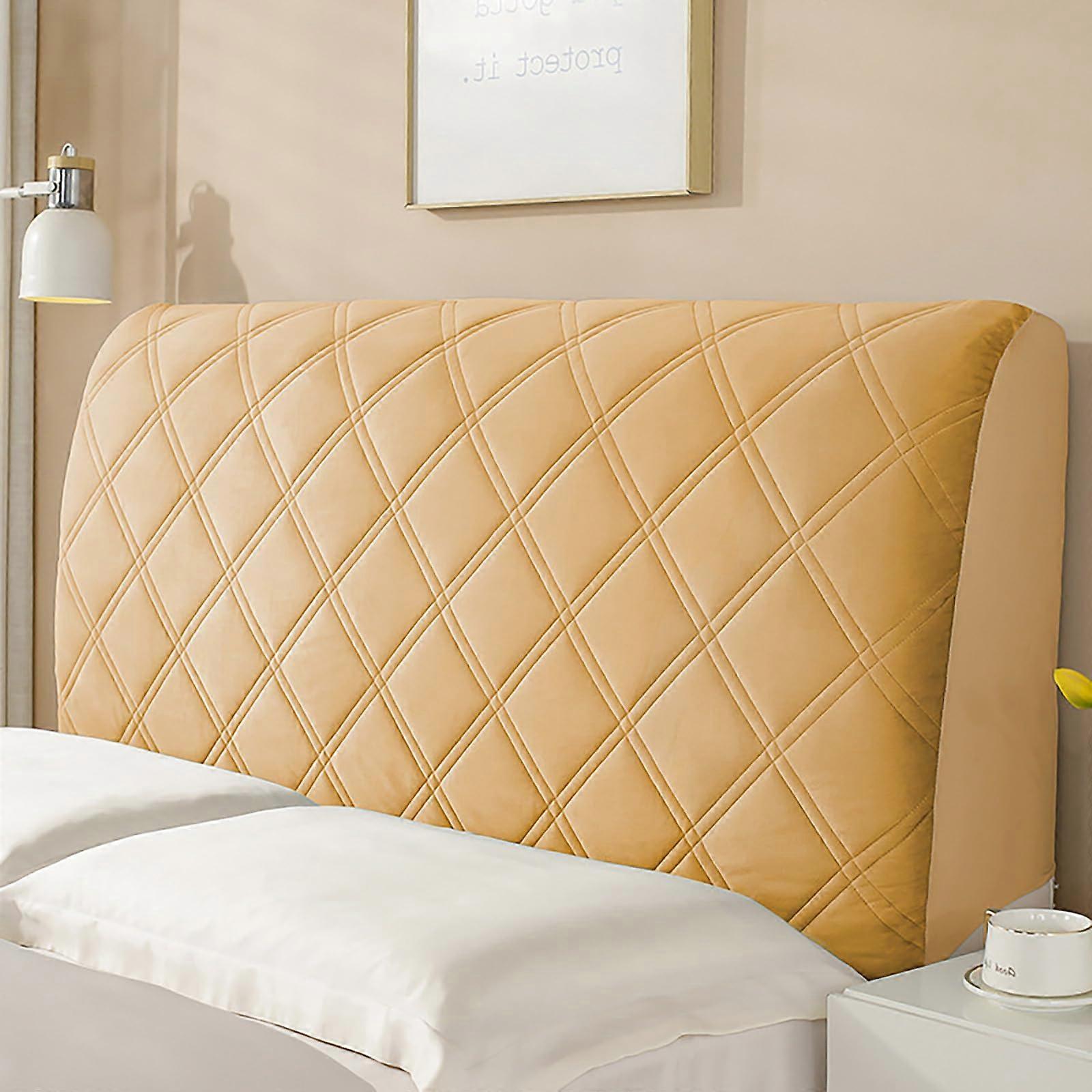 Velvet Headboard Cover Stretch Dustproof Luxury Protector for Padded Bed, Beige and Brown