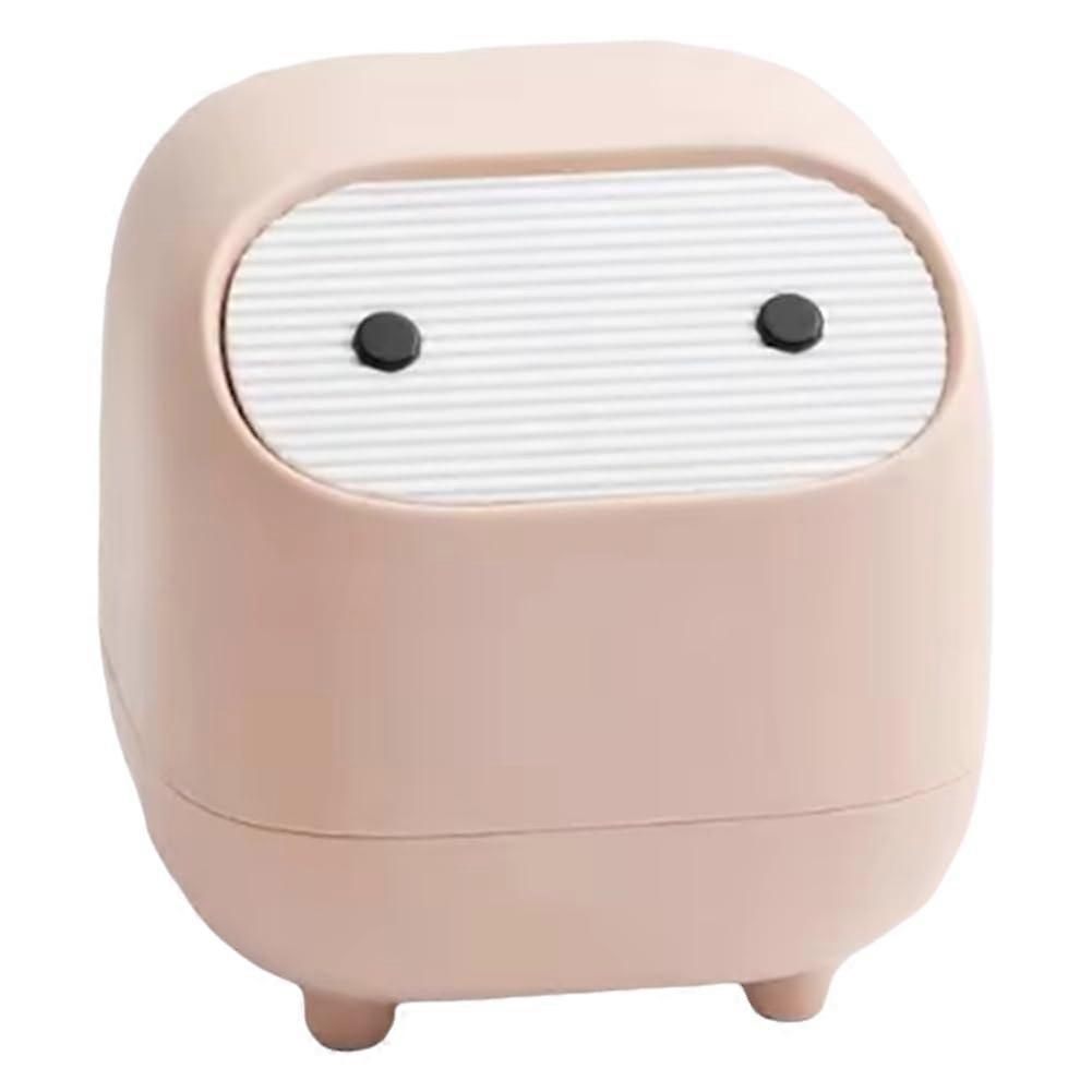 Small Double Layer Desktop Trash Can with Spring Lid Cute Mini Office Tabletop Garbage Bin