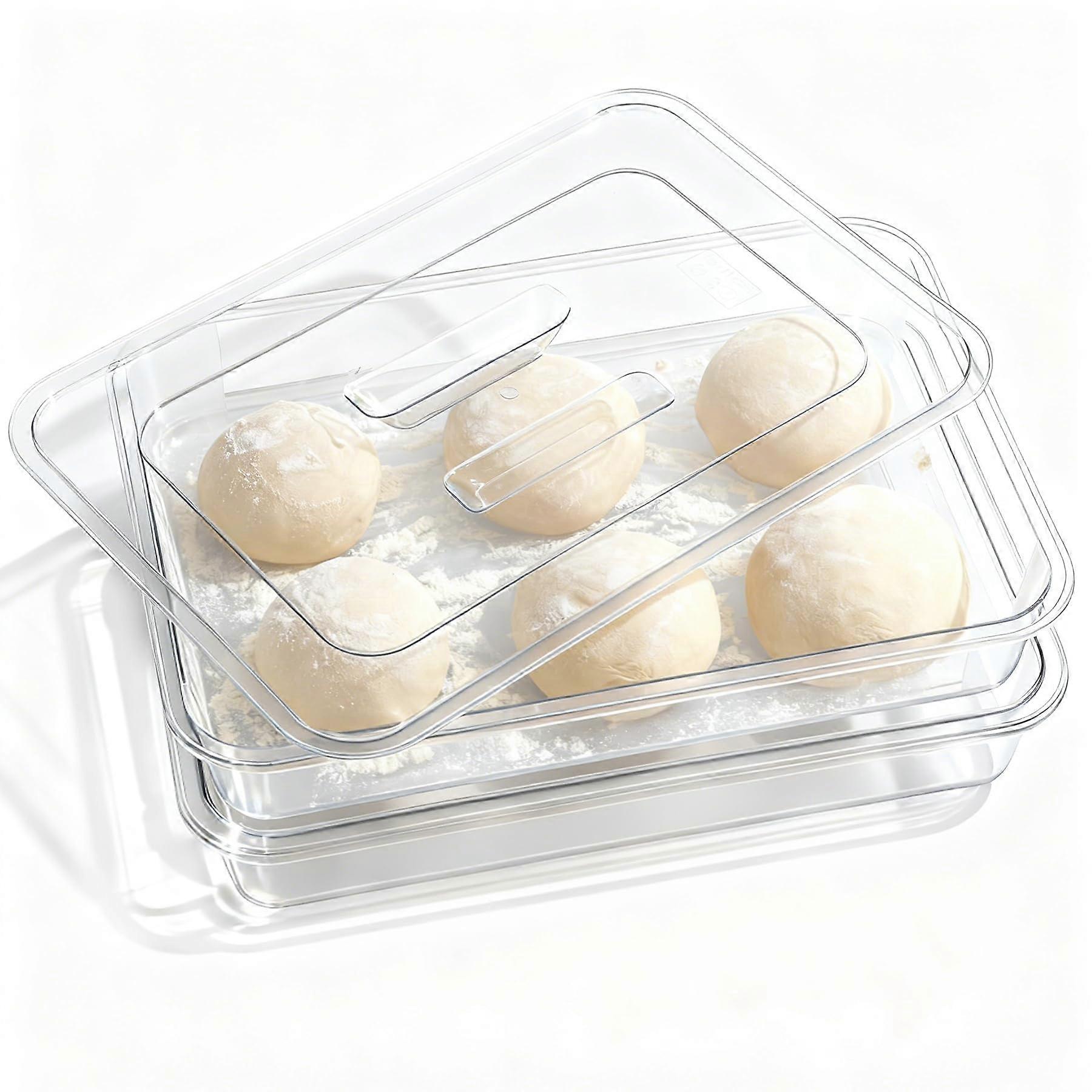 2 Pack Pizza Dough Proofing Box with Lid, Transparent Stackable Acrylic Container for 6 Ball Storage