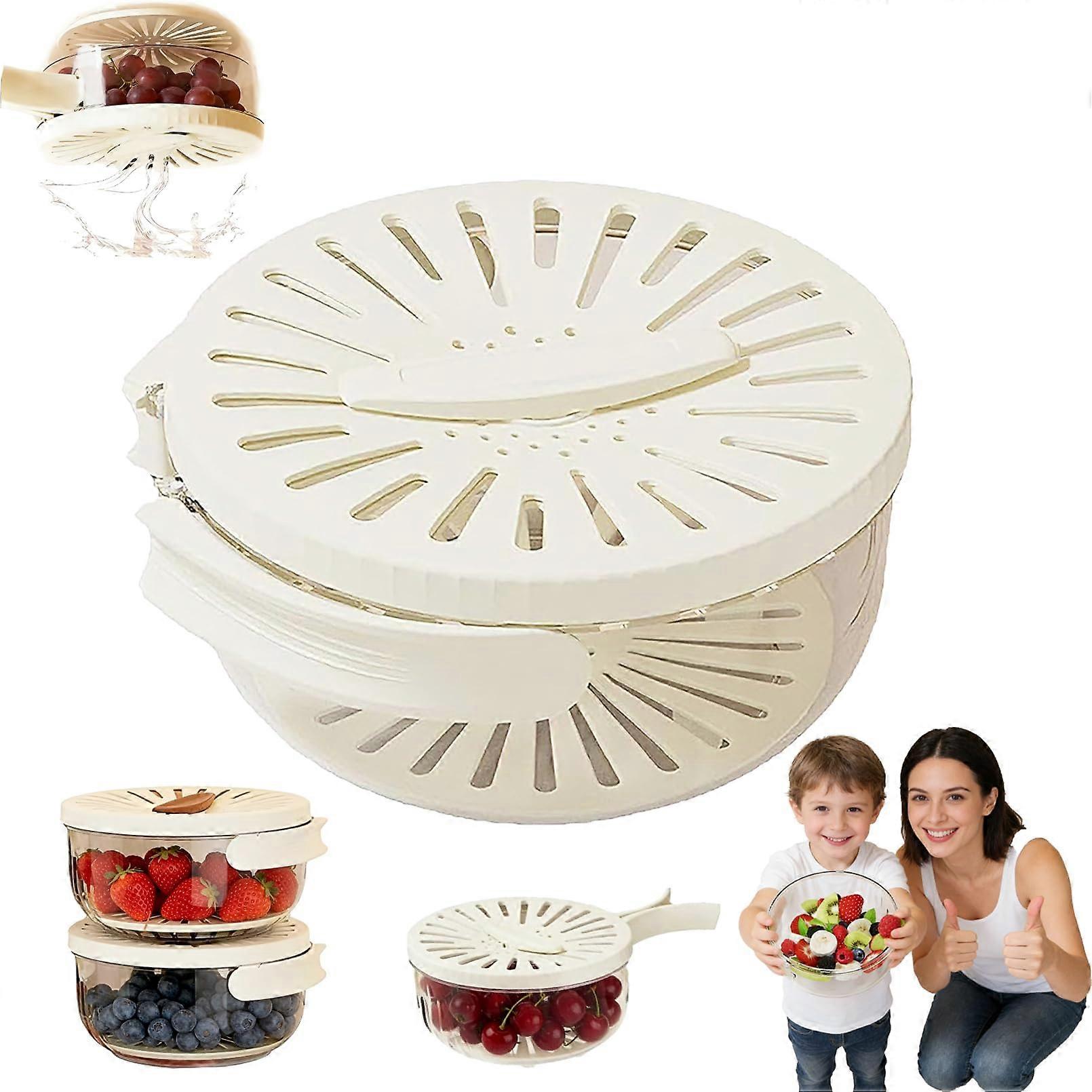 2 in 1 Fruit and Vegetable Washing Bowl with Colander, Stackable Storage Container with Lid