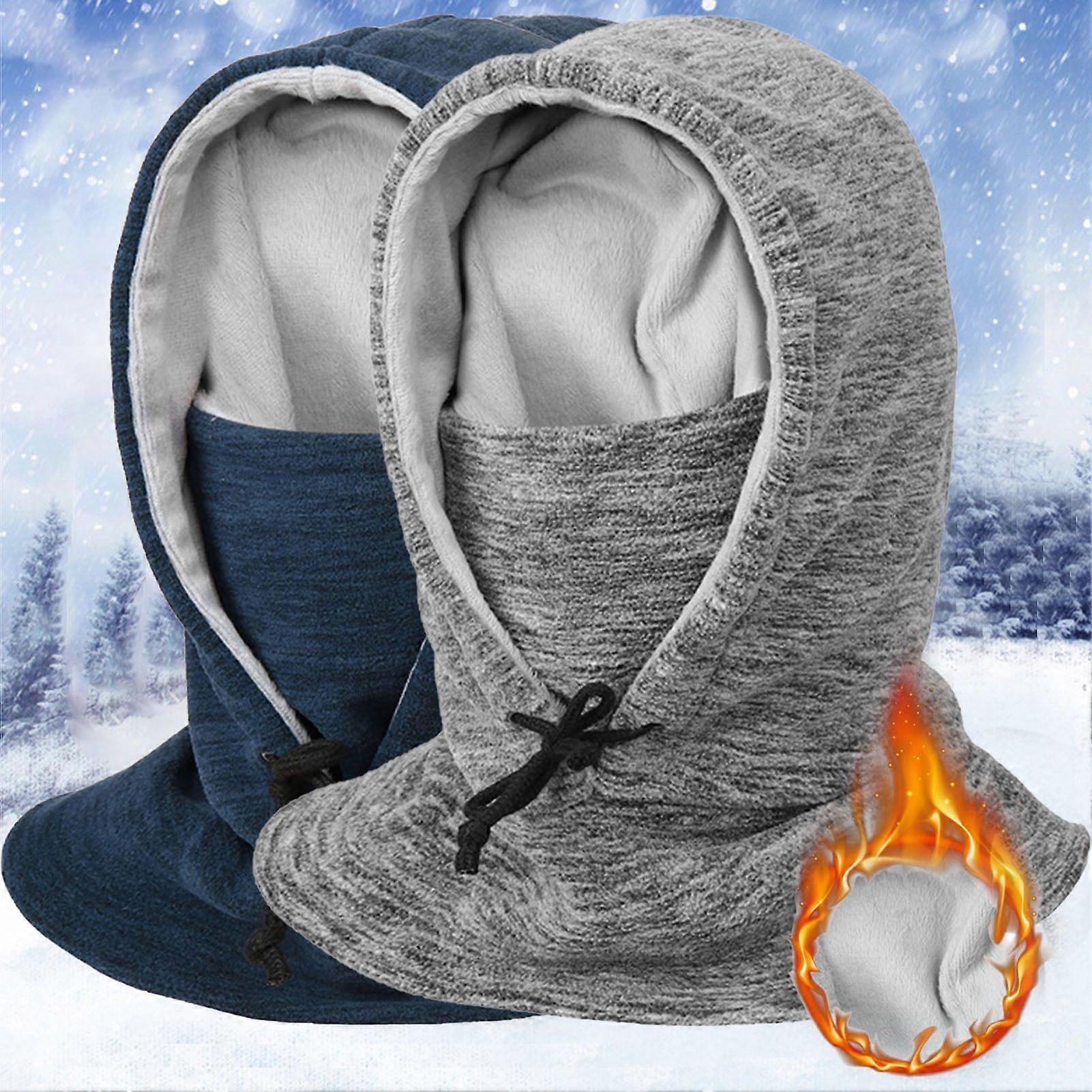 Winter Hat Adjustable Drawstring Wind Resistant Cotton Blend Face Cover Scarf