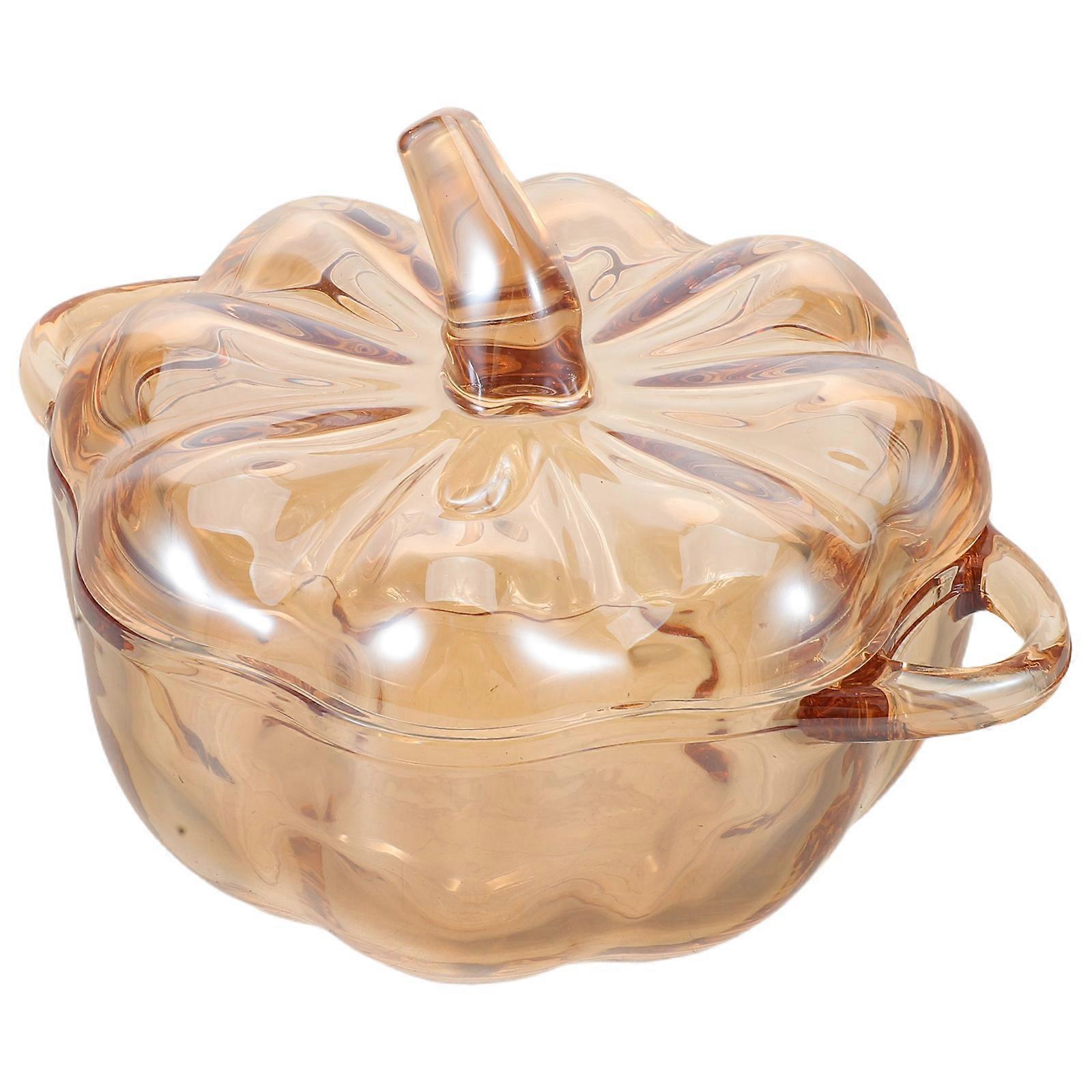 Light Brown Glass Pumpkin Jar for Candy Storage with Cover