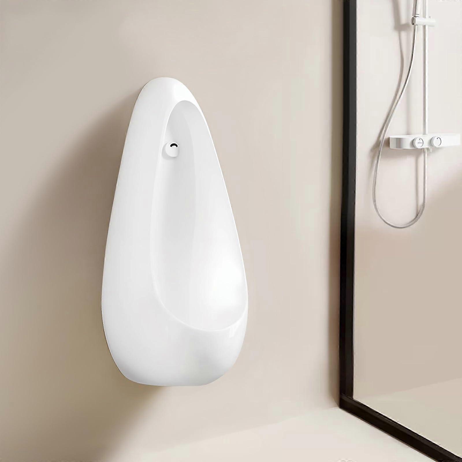 Ceramic Sensor Wall Mounted Urinal with Smart Flush, Splash Resistant Home Bathroom Fixture