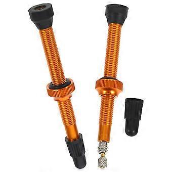 Válvulas de metal laranja para pneus de bicicleta, compatíveis com sistemas sem câmara (2 pares).