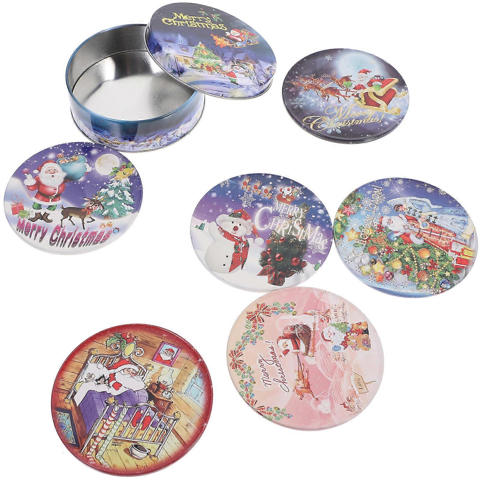 Tinplate Christmas Drink Coasters for Table Decor Function 6Pcs Set