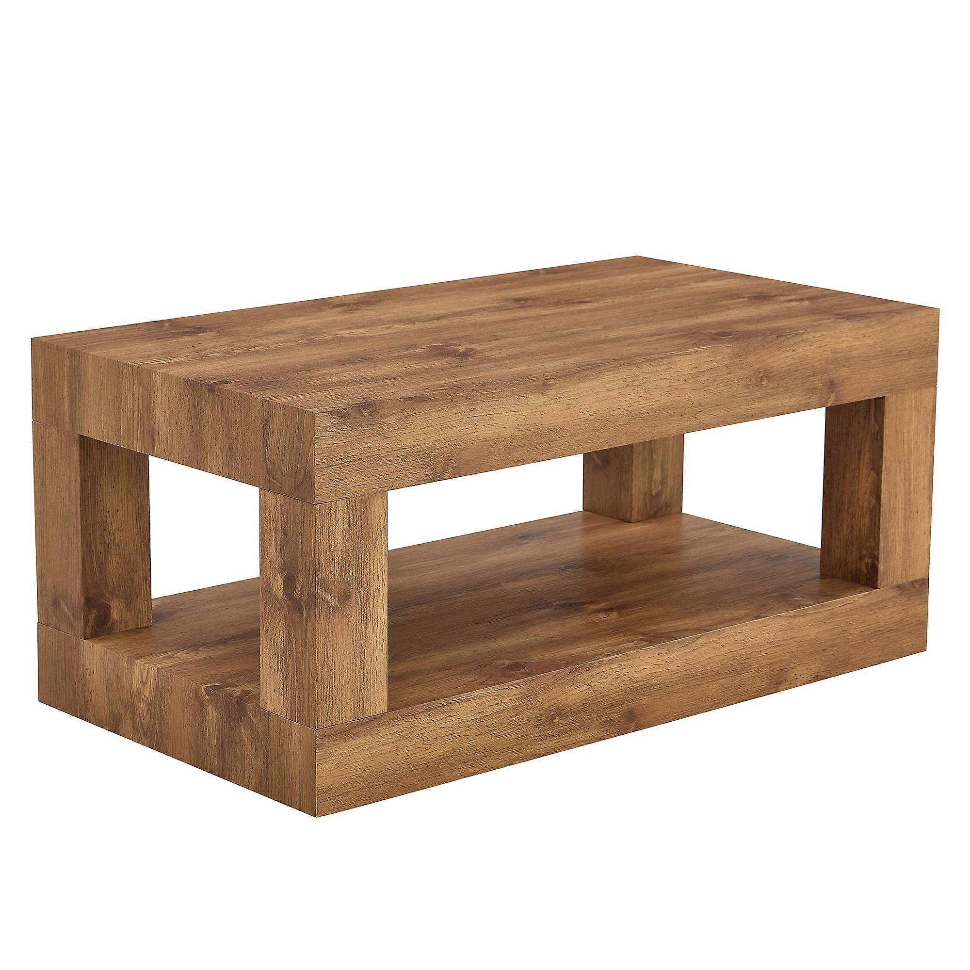 Modern Coffee Table - 2-Tier Rectangular Table With Open Storage Shelf, Grey