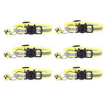 Reflective Design Adjustable Cat Collars 20-32cm More Safety Quick Release Safety Buckle With Bell(yellow-6pcs)