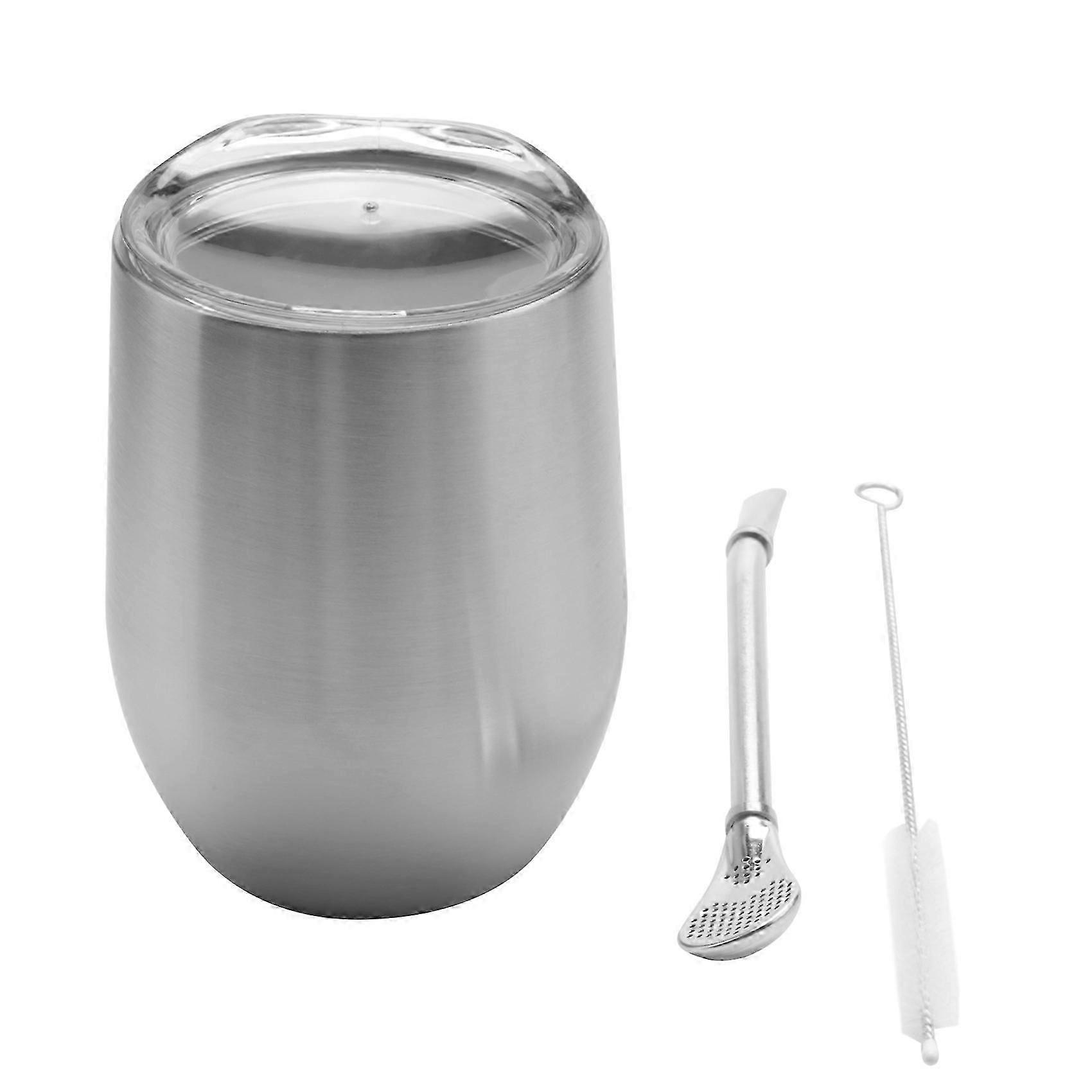 Double-Wall Stainless Set Tea Cup with Lid,Silver