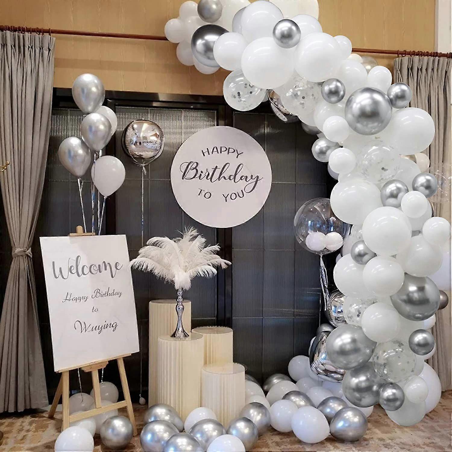 106 pcs Ballons Blanc Ballons en Latex 5 10 12 18 pouces Kit de Guirlande de Ballon Blanc avec