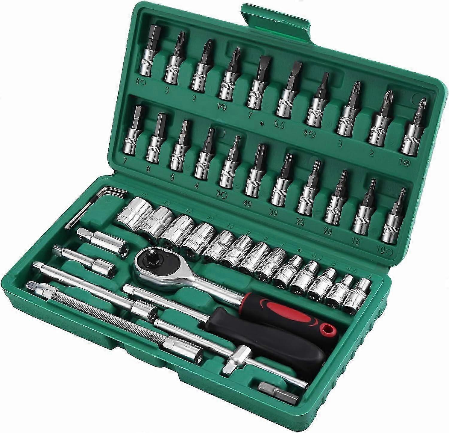 46PCS Socket Set, 1/4 Inch Drive Metic Socket Driver Bits Set with Quick-Release Ratchet Wrench,Extension Bars