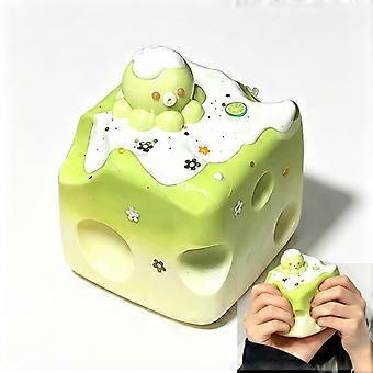 Green Matcha Octopus Cheese Squishy Toy, Slow Rising Soft Squeeze Stress Relief Toy, Cute Kawaii Sensory Fidget Toy for Kids Adults Office Desktop