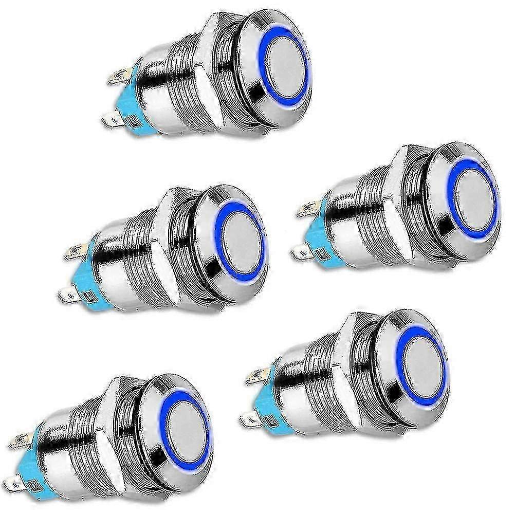 5pcs 12mm Latching Push Button Switch High Round Cap, Waterproof Metal Push Button Switch With 12v/