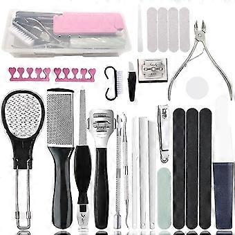 Kit de pédicure professionnel 27 en 1, kit de soins des pieds en acier inoxydable, râpe à pieds, élimination des peaux mortes, kit de lime à pieds, élimination des callosités, pour