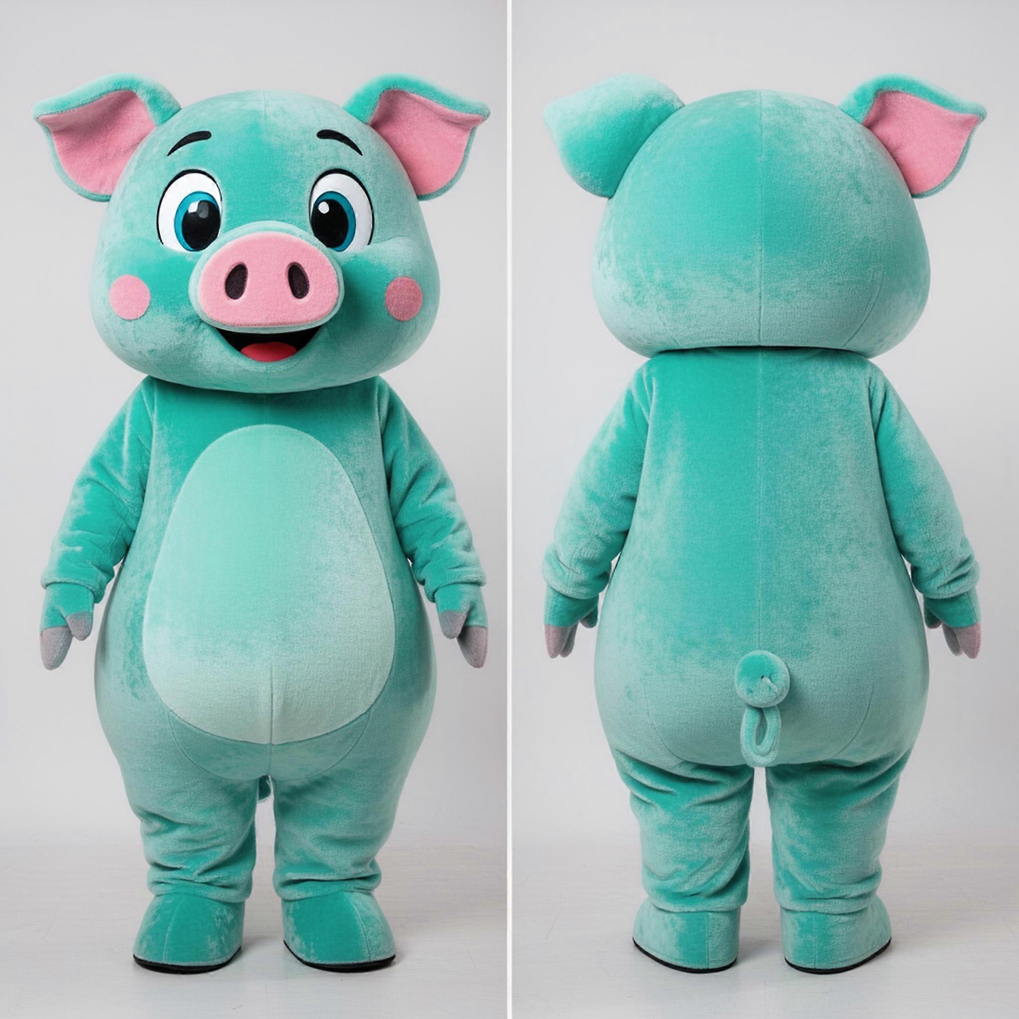 MASTICOT Teal Velvety Pig Mascot
