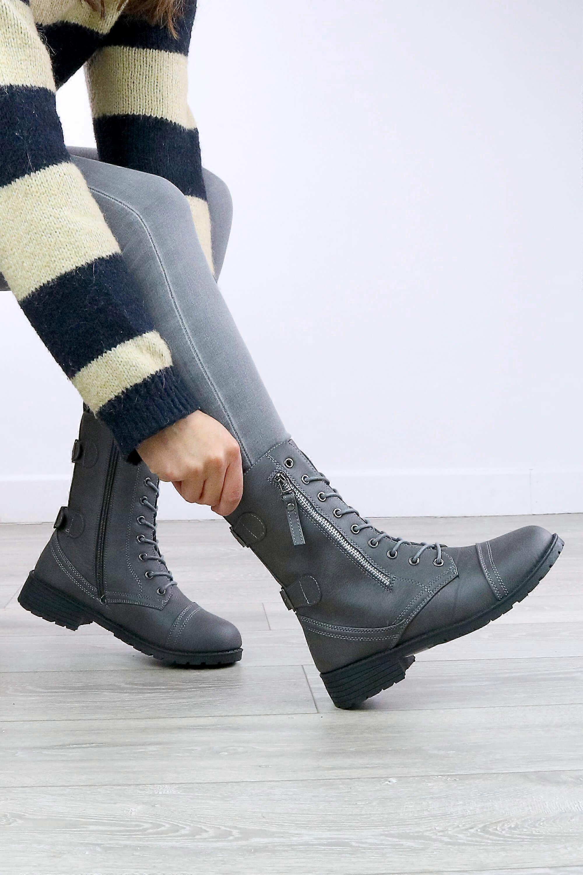 Zip Military Ankle Biker Boots