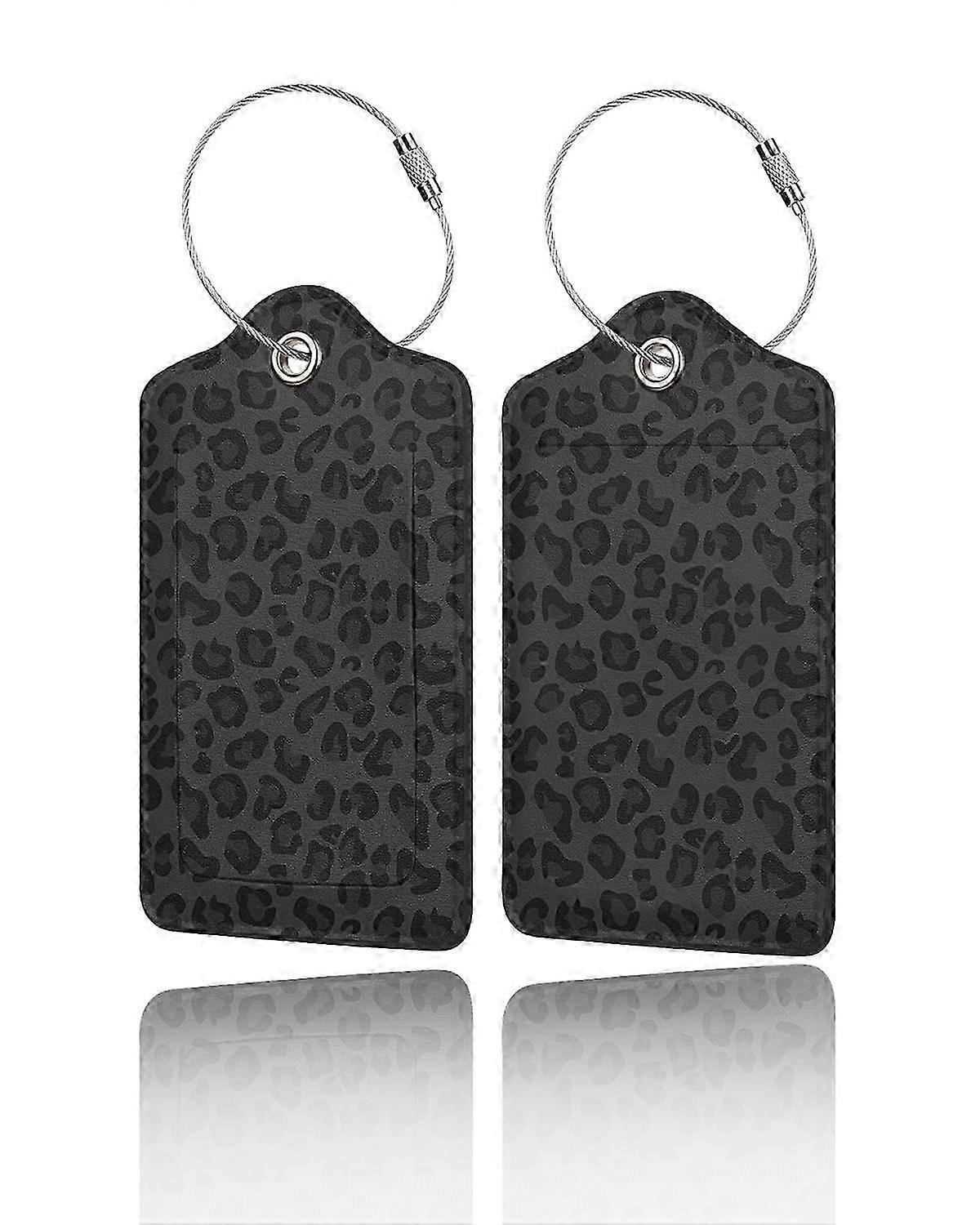 Leather Luggage Tags Leopard Print 2 Pack