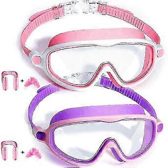 Kids Swim Goggles 2 Pack Anti-Fog UV Protection Wide View for Ages 3-14