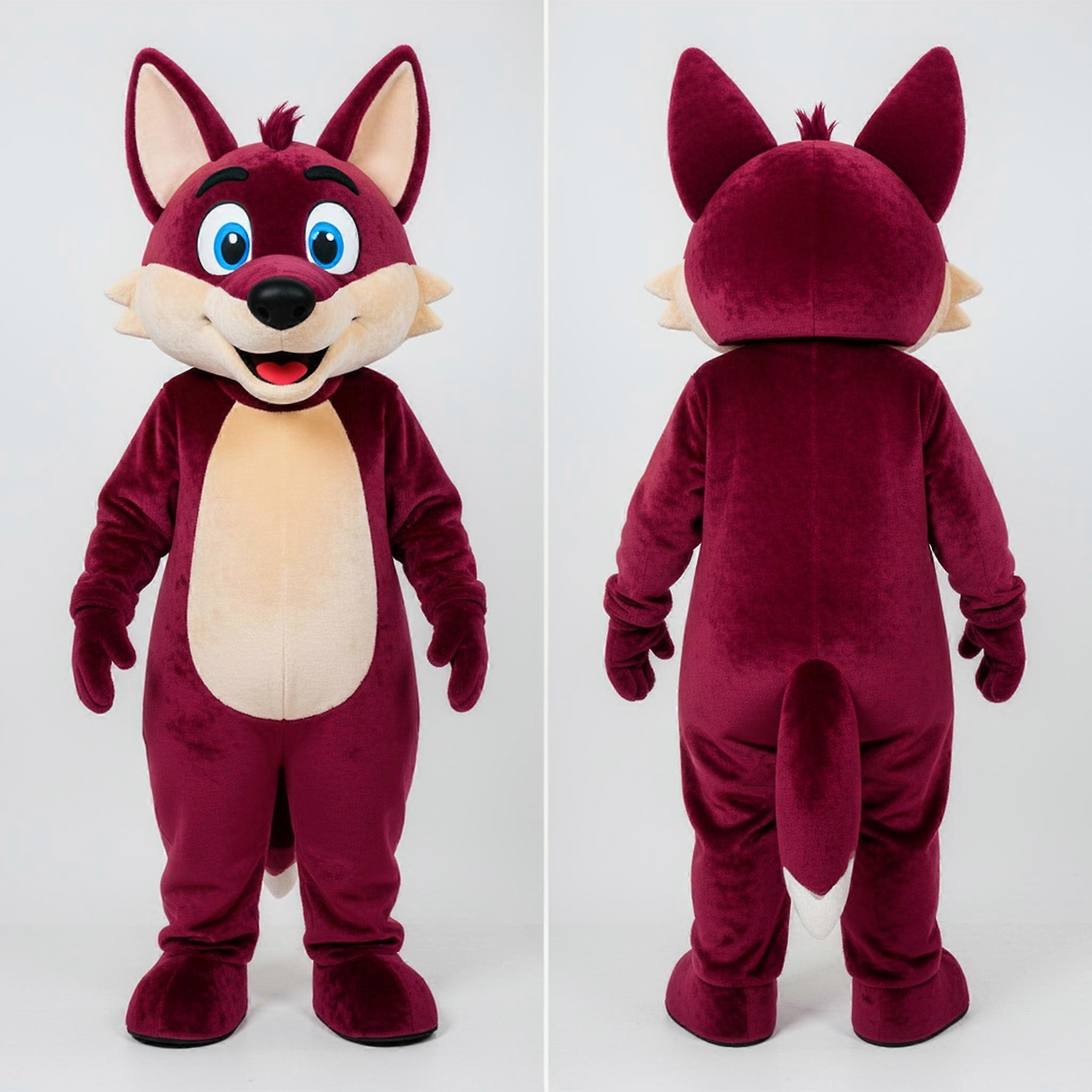 MASTICOT Maroon Fluffy Dingo Mascot