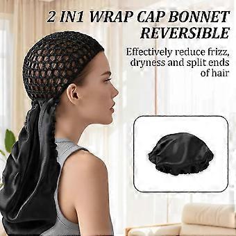 RUIYUE 2-in-1 Reversible Satin Hair Wrap Cap Bonnet, Adjustable Double-Layered Silk Press Set for Curly, Braided & Black Hair yt