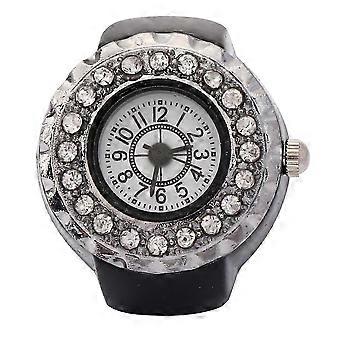 Finger Ring Watch Shining Rhinestone Decoration Quartz Ring Watch compatible with WomenBlack