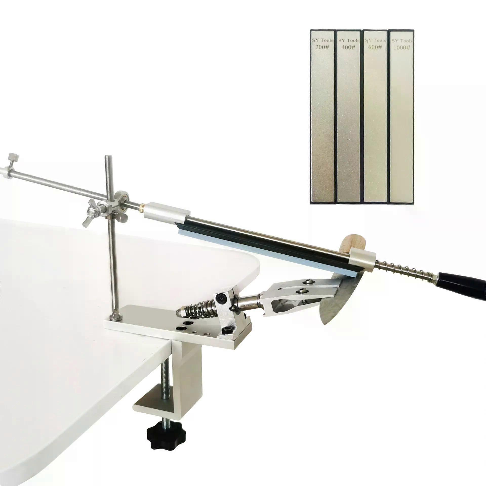 Adjustable Angle Knife Sharpening System with Rotating Clamp and Abrasive Stone Set