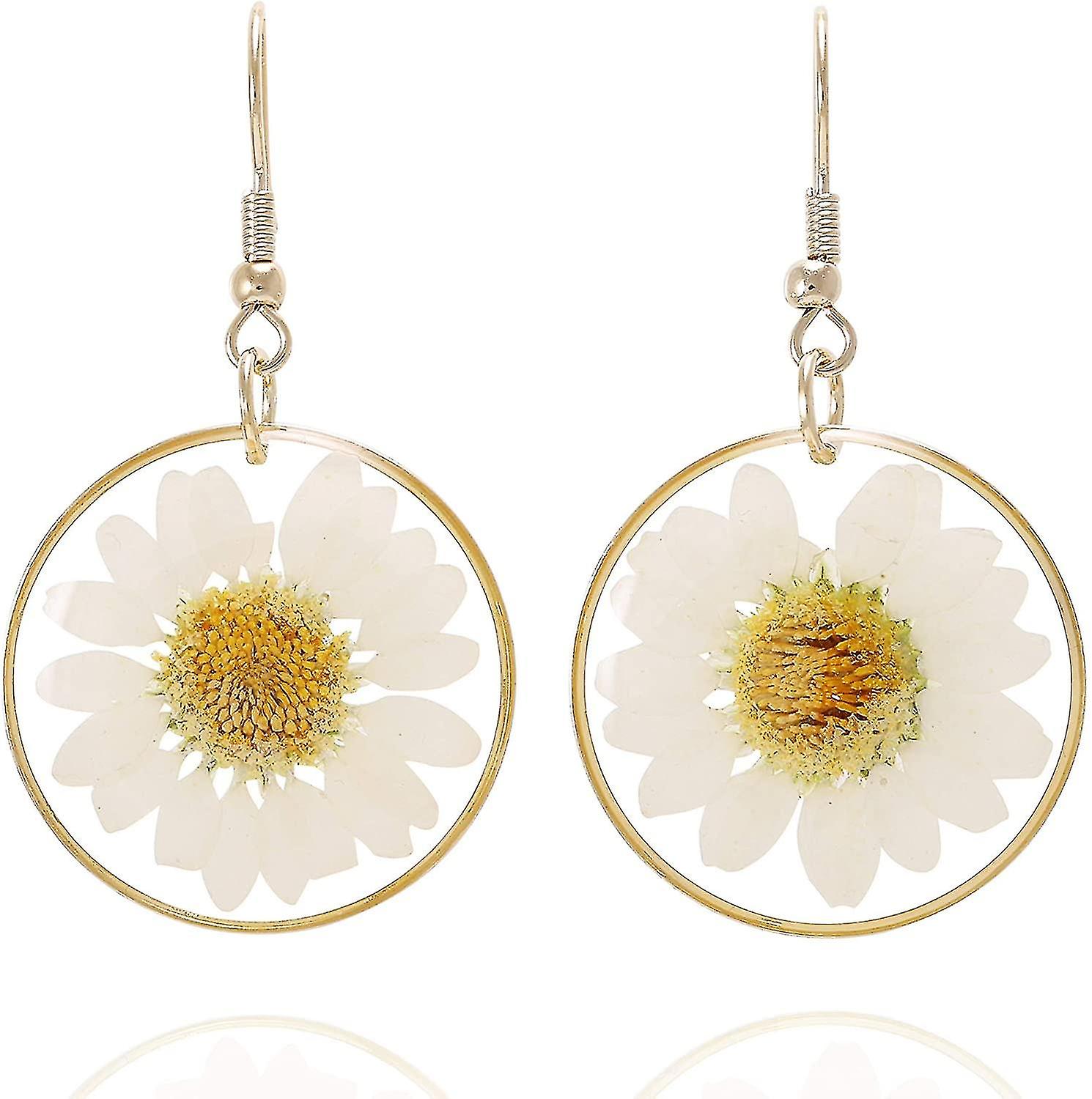 Pendientes colgantes de círculo de flores prensadas x