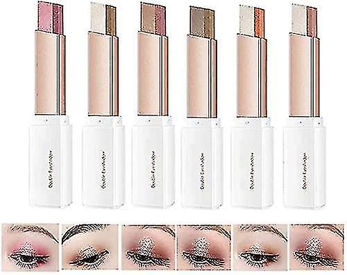 6 Colors Eyeshadow Stick Set, Dual Color Eyeshadow Stick Glitter Glitter Eyeshadow Pen Gradient Eyeshadow Waterproof Long Lasting Eyeshadow Matte Eyes