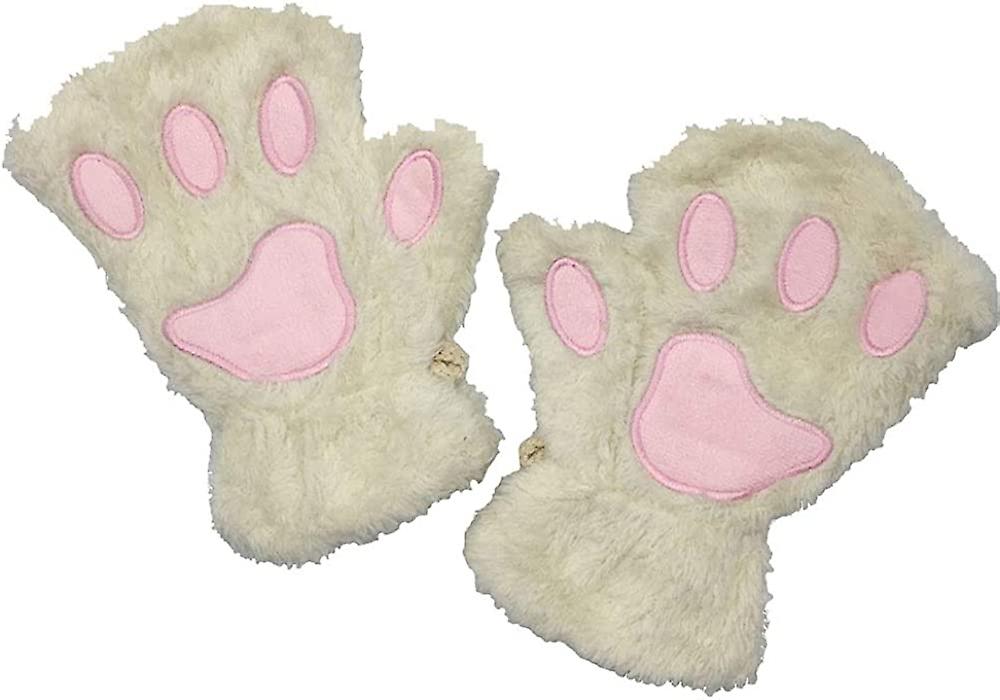 Cat Claw Bear Paw Fingerless Winter Plush Gloves 1*Pair