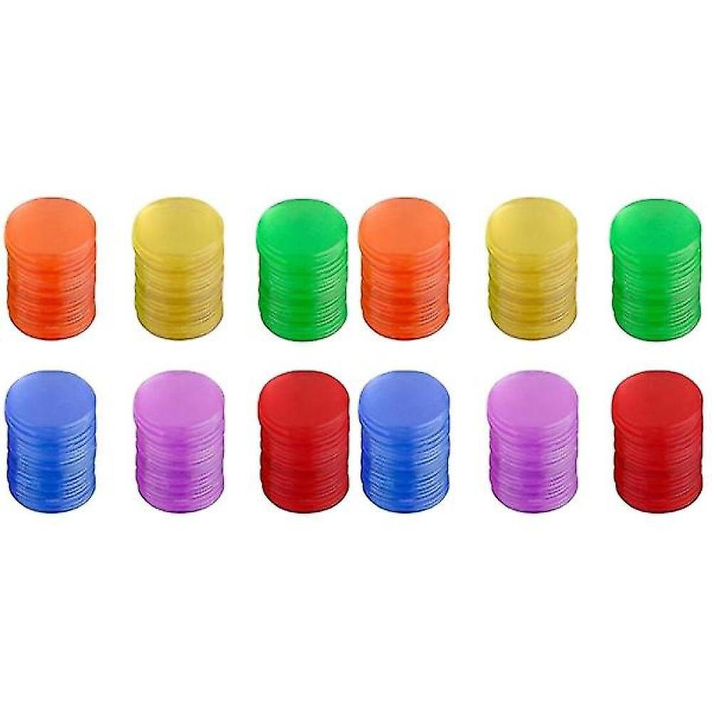 500 Pcs  19mm Counting Chips Transparent Color Plastic Round Slices Bingo Chips Plastic Markers Kids Classroom Learning Toy Games Accessory (random Co