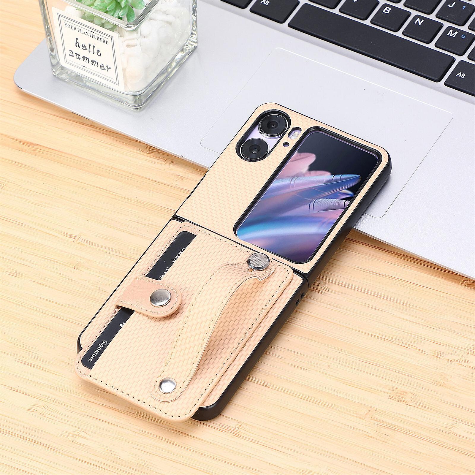 For Oppo Find N2 Flip Pu Leather Insert Card Shockproof Wrist Stand Case Cover