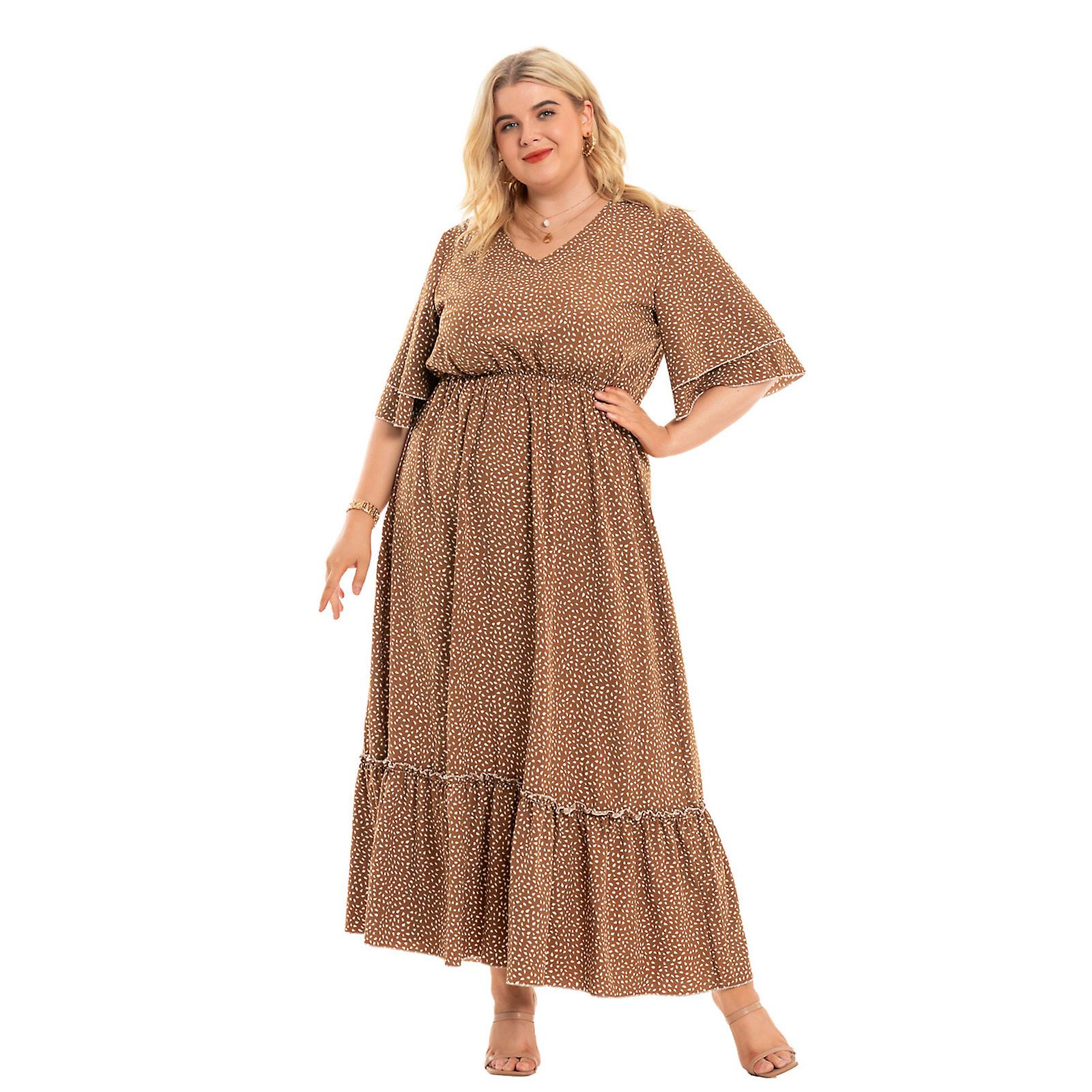Bohemian Dots Printed Summer Casual Halbarm Damen Boho Maxikleid mit V-Ausschnitt