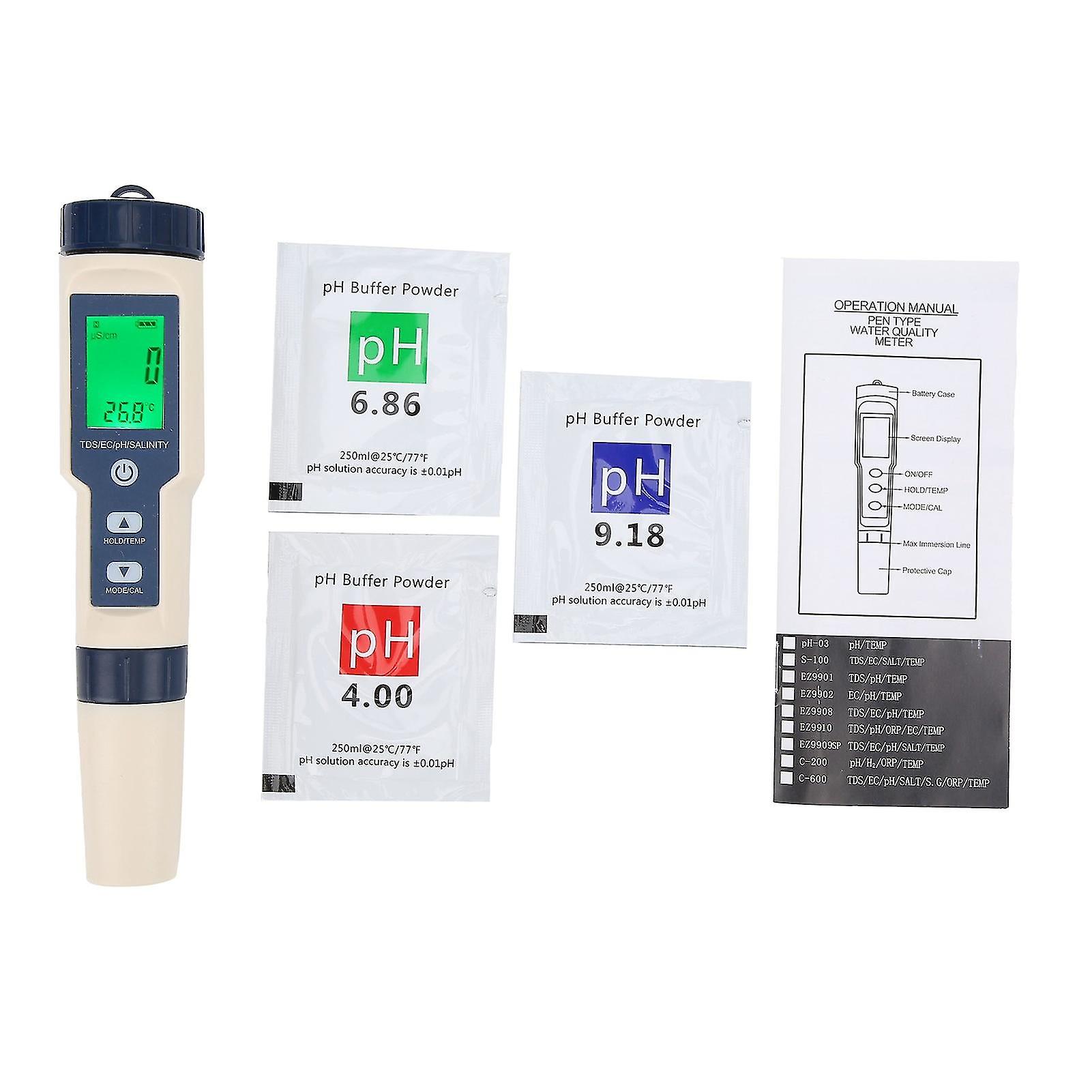 5 In 1 Water Quality Detector With Backlight Ph/ec/tds/salt/temp Testing Pen For Water