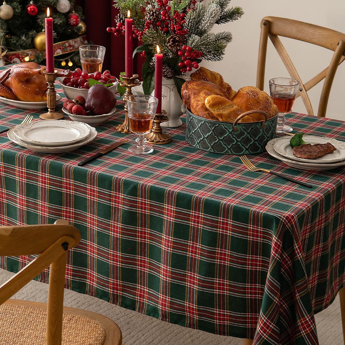 Tablecloth Christmas Holiday Fabric Table Cloth Yarn-dyed Green Plaid Rectangular Table Mat Tablecloth