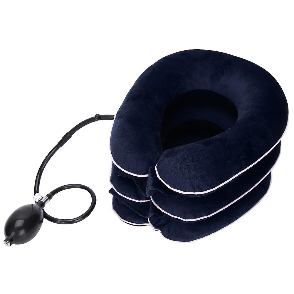 空気インフレータブル頸部カラーネックトラクションサポート痛み緩和マッサージネックストレッチャーブルー