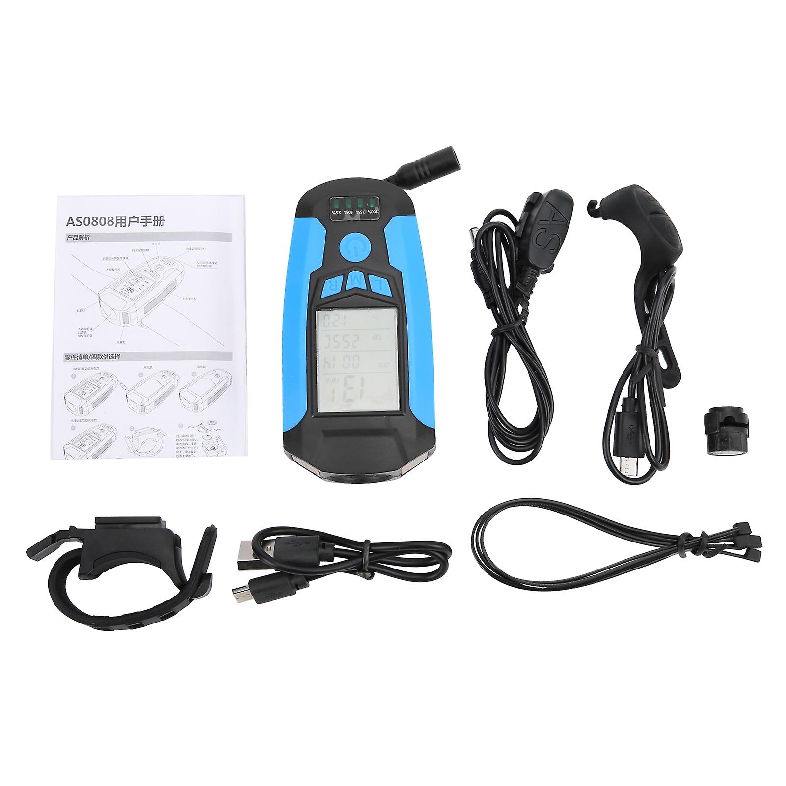 USB Bicycle Flashlight LED Computer Horn Light Bike Front Light Headlight Power DisplayBlue