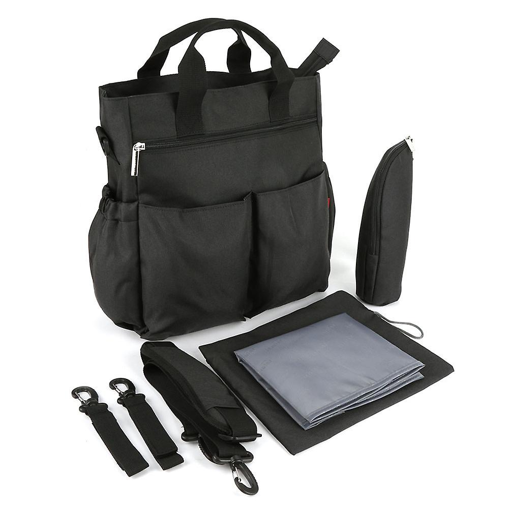 حقيبة حفاضات أطفال معزولة سعة كبيرة مائلة عربة محمولة تعليق للأم (أسود