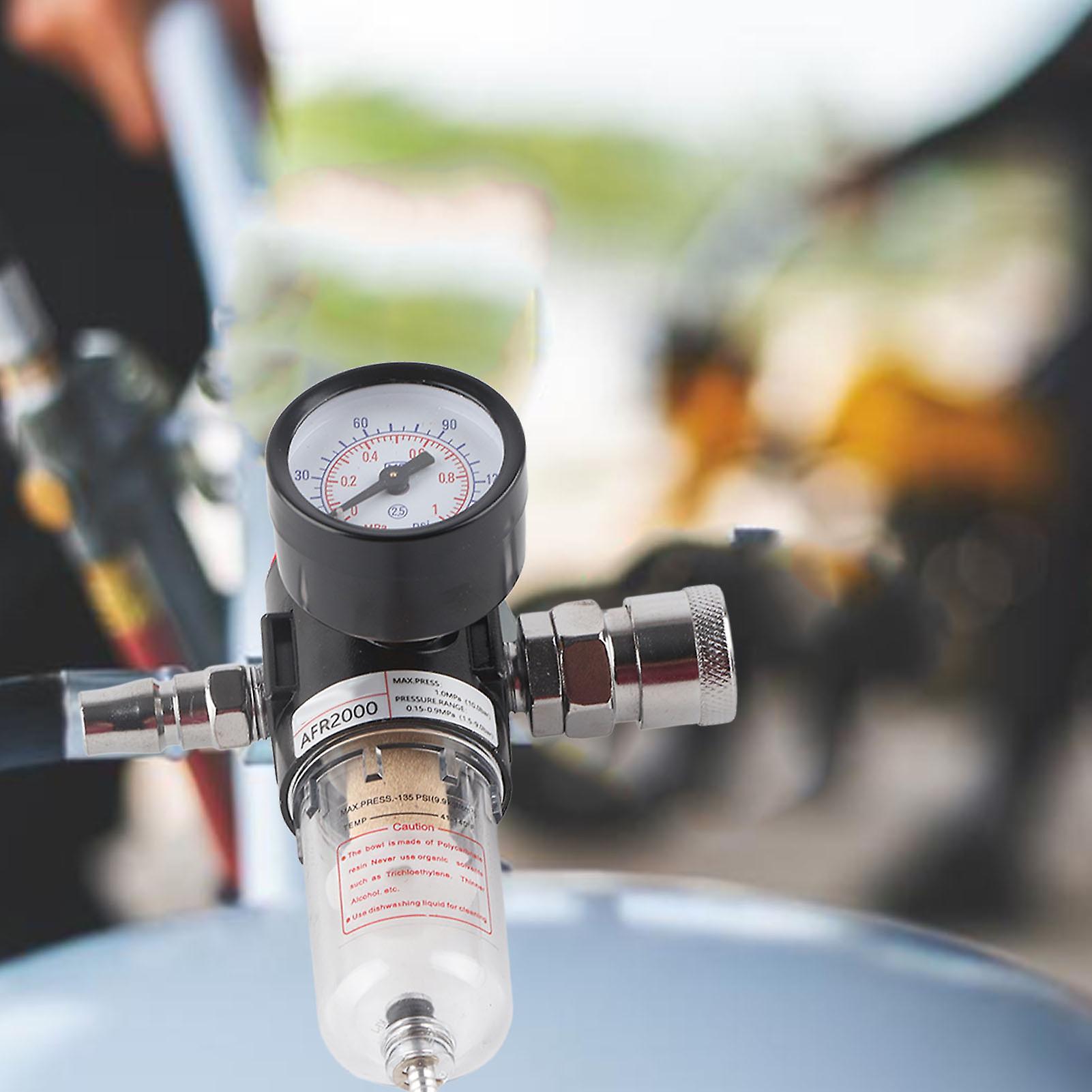 1/4in Compressed Air Pressure Filter Regulator Water Oil Separator with Gauge Bracket AFR2000 