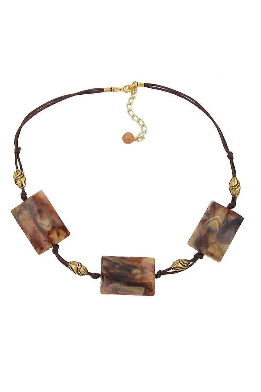Necklace 3x Squares Brown/beige - Gl00277