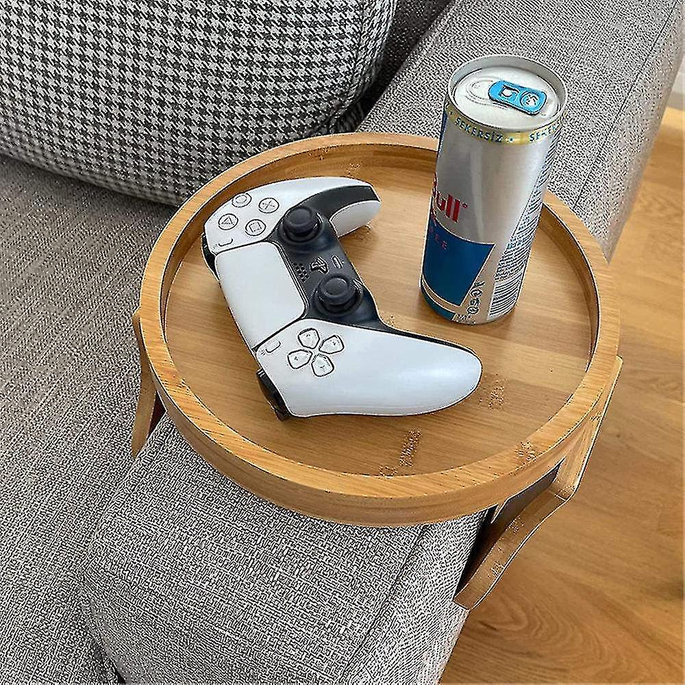 Side Tables Natural Bamboo Sofa Armrest Clip-on Round Tray For Remote Drinks Cup
