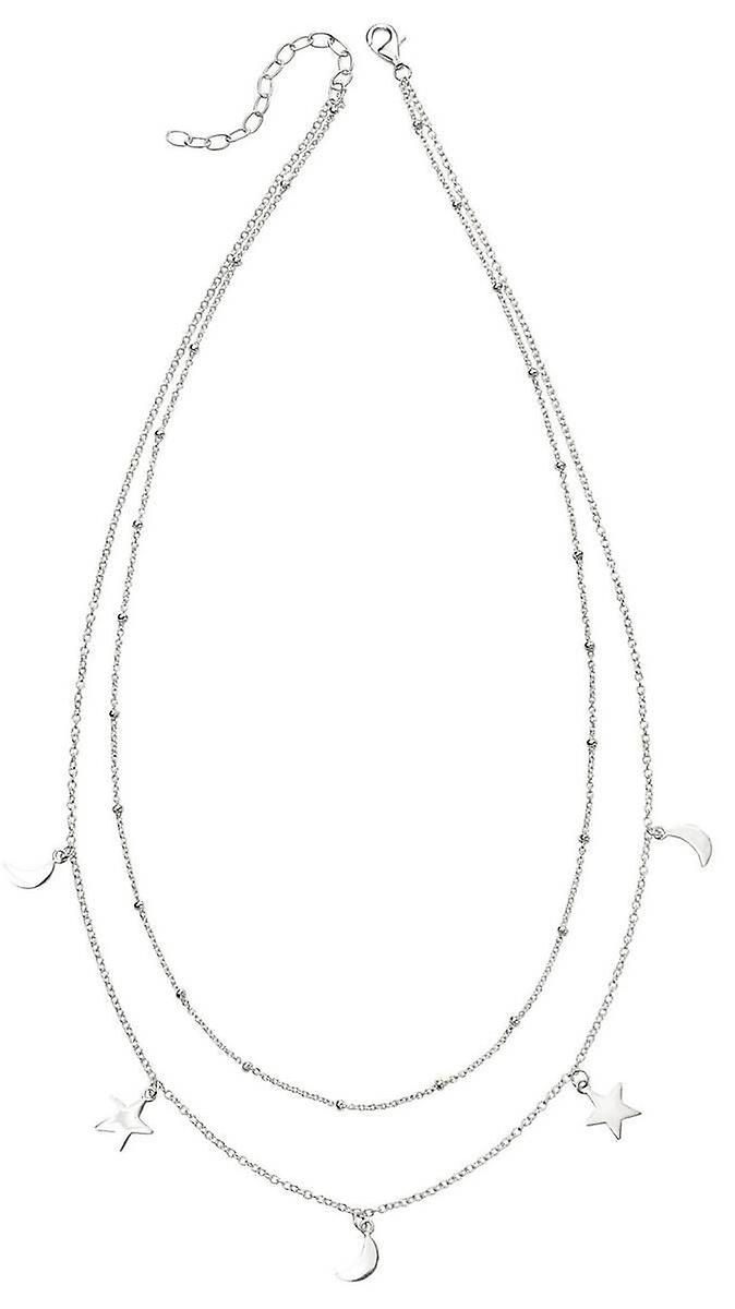 Beginnings Star and Moon Double Row Necklace - Silver