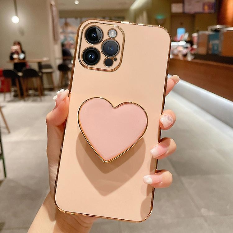 For iPhone 12 Mini Electroplating Love Heart Holder TPU Phone Case