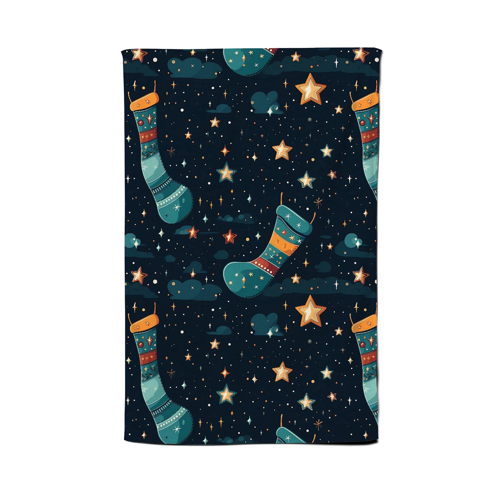 Christmas Stocking In A Starry Night Sky Tea Towel
