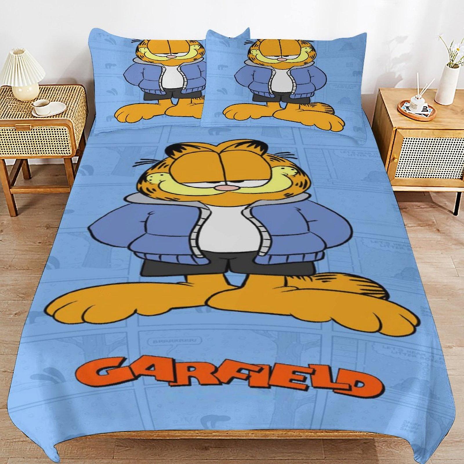 גארפילד ערכות מצעים כיסוי מיטה חמוד אנימה אנימציה הדפסת תלת מימד סט תפאורה קל משקל, כיסוי שמיכה אחד ו -2 כרית ילדים בנים בנות 86 "70"